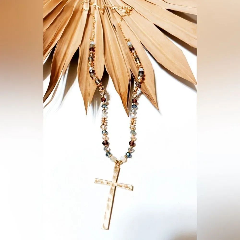 Boho beaded cross necklace S518